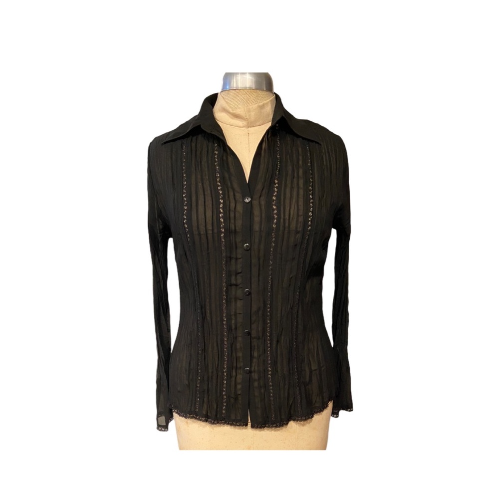 Notations Black Sheer Button-Up Blouse
